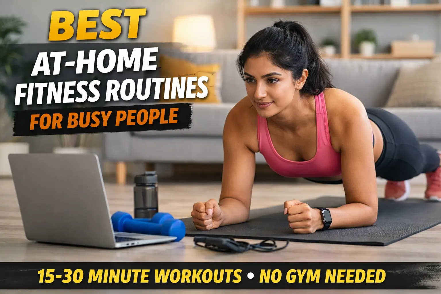 at-home fitness routines for busy people doing quick 15 minute workout at home