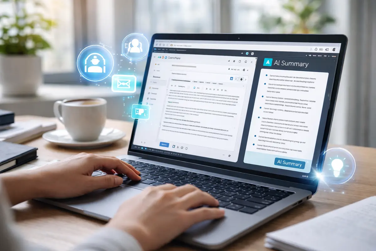 AI chrome extension summarizing a webpage on a laptop helping users save time while browsing