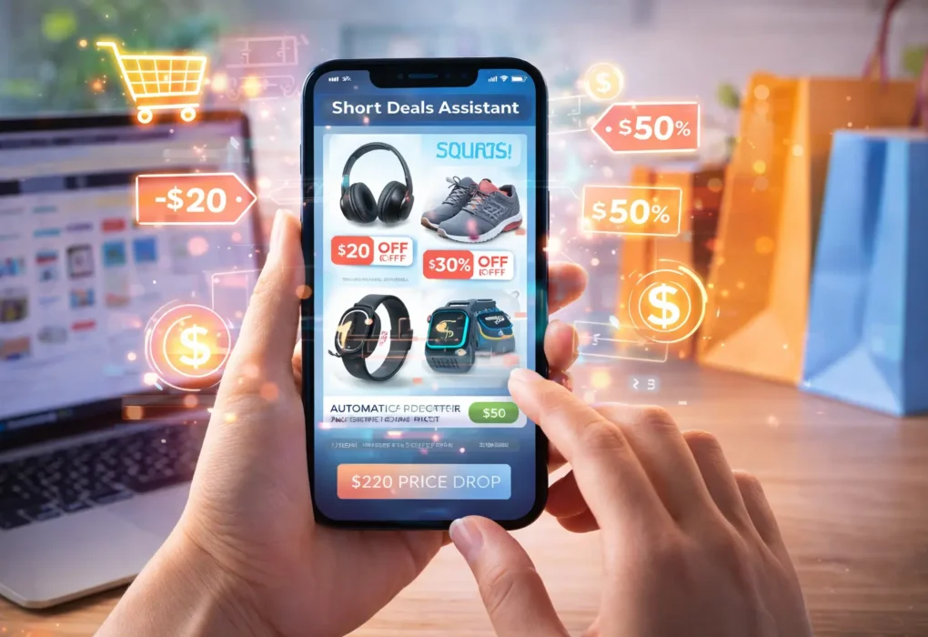 AI tools to save money online showing smartphone app comparing product prices and finding discounts