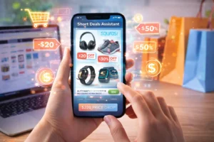 AI tools to save money online showing smartphone app comparing product prices and finding discounts