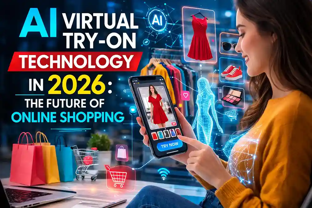 AI virtual try on technology allowing a shopper to digitally try clothes and accessories using augmented reality on a smartphone