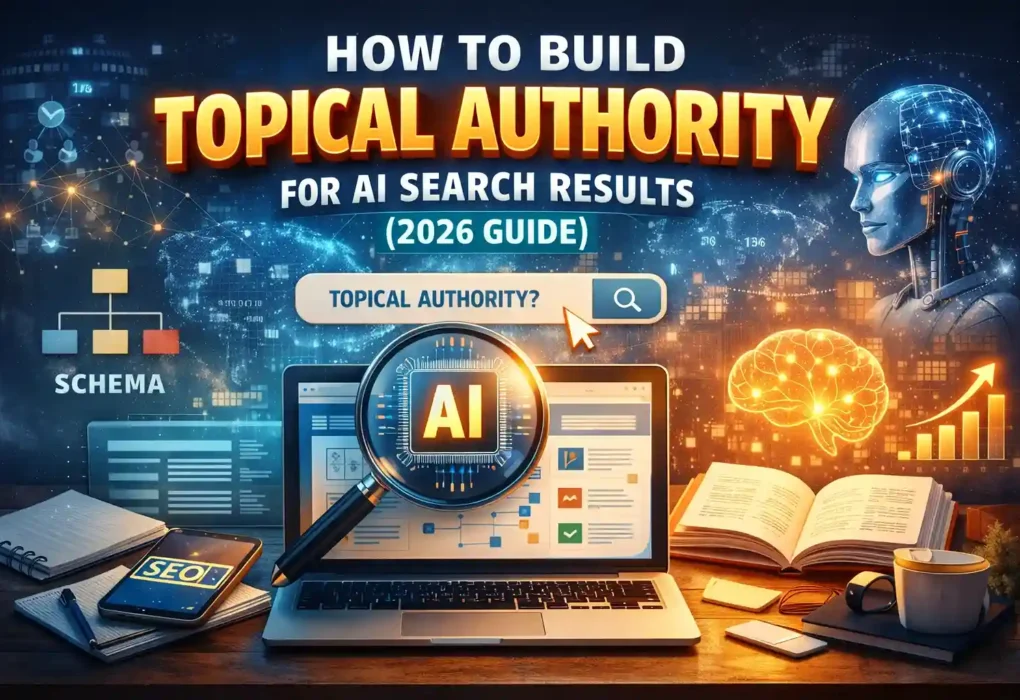 Topical authority for AI search results showing content clusters, internal linking, and AI-driven search optimization