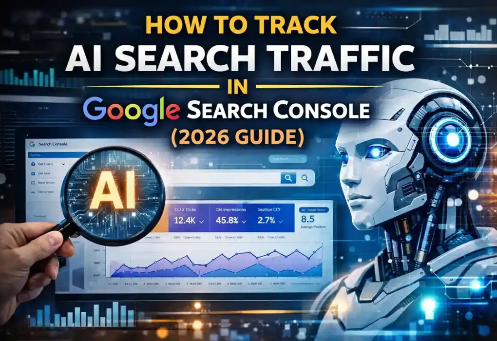 Track AI search traffic in Google Search Console 2026 showing analytics dashboard AI insights and SEO performance data