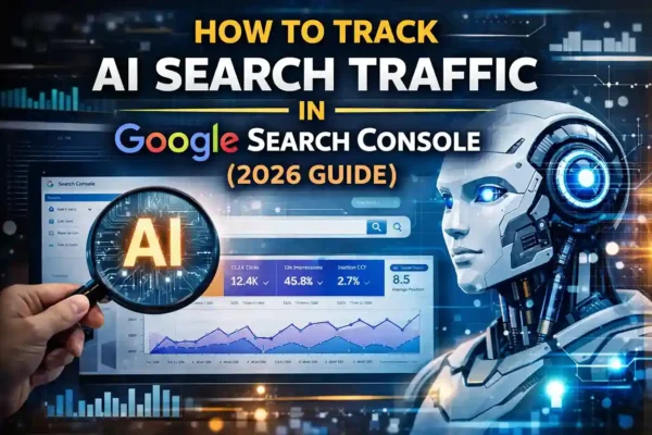Track AI search traffic in Google Search Console 2026 showing analytics dashboard AI insights and SEO performance data