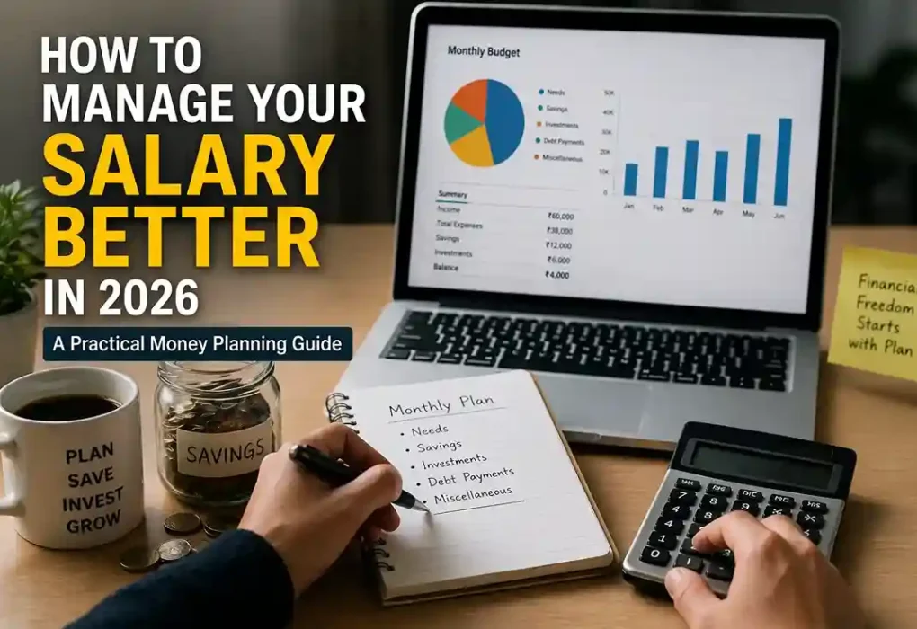 How to manage your salary better in 2026 with budget planner, savings jar, laptop, and financial planning tools