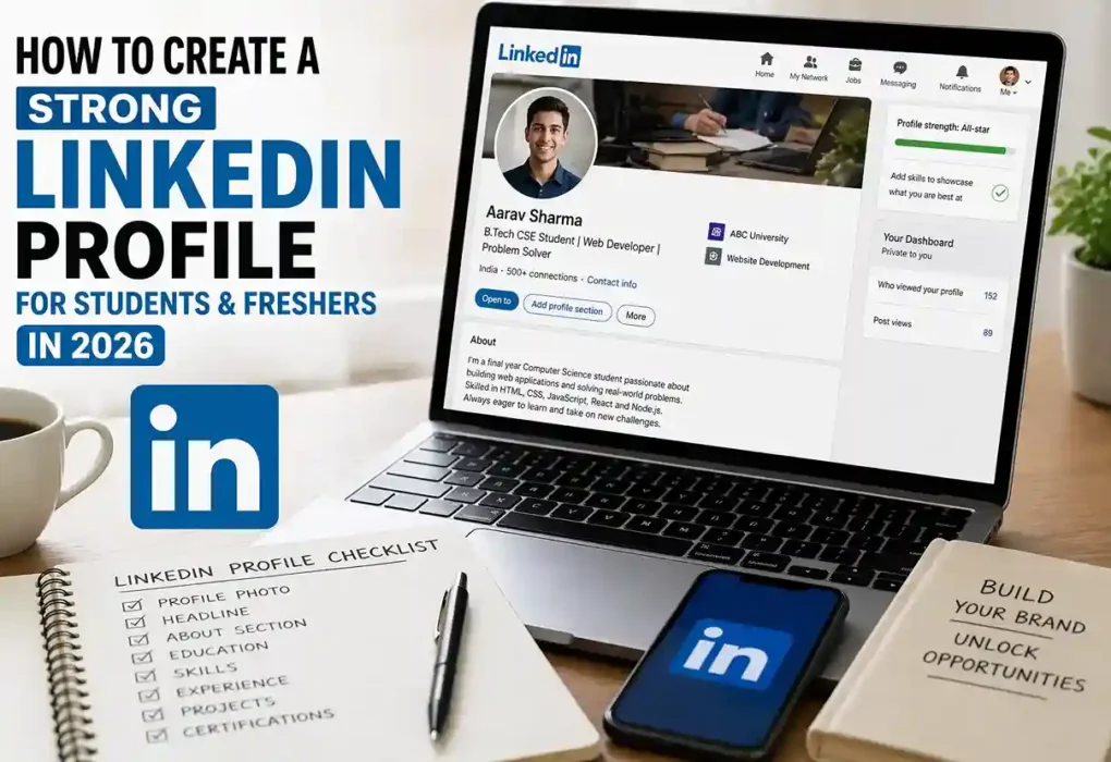 How to create a strong LinkedIn profile for students and freshers in 2026 with professional profile setup and career tips