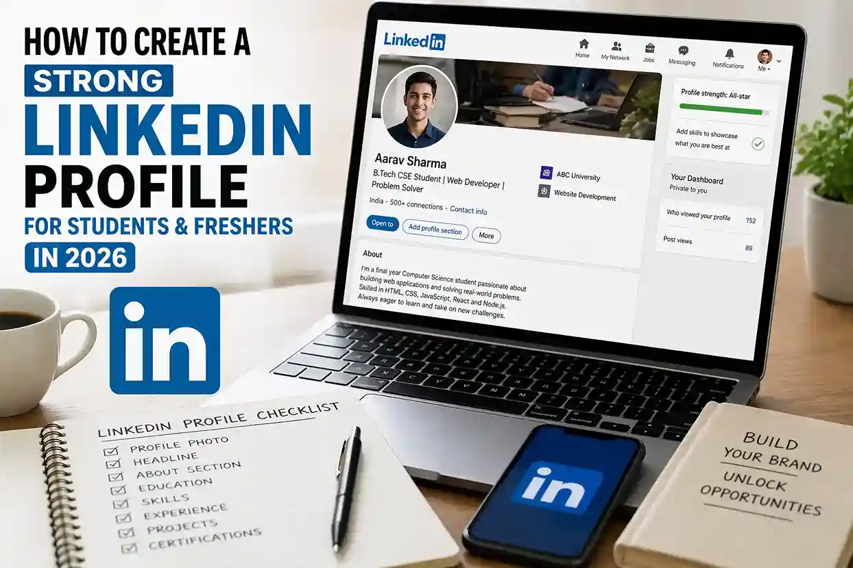 How to create a strong LinkedIn profile for students and freshers in 2026 with professional profile setup and career tips
