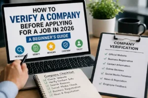 verify a company before applying for a job in 2026 with steps like website check, reviews, and recruiter validation