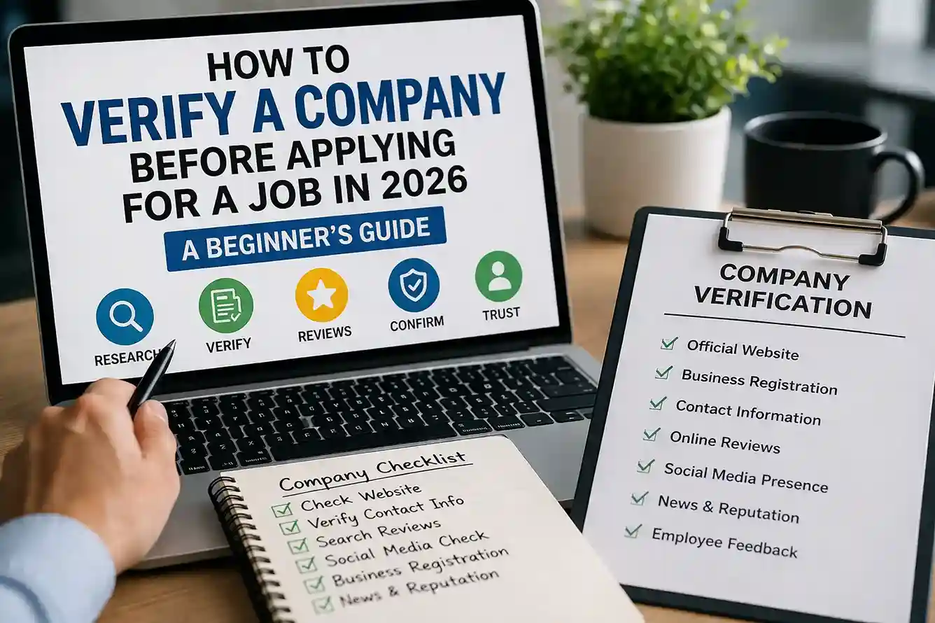 verify a company before applying for a job in 2026 with steps like website check, reviews, and recruiter validation